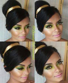 Homemade Tinkerbell Costume Women, Tinker Bell Halloween Makeup, Shrek Inspired Makeup, Tinkerbell Makeup Halloween, Tinkerbell Makeup Ideas, Tinkerbell Hairstyle, Tinker Bell Makeup, Adult Tinkerbell Costume, Tinkerbell Nails