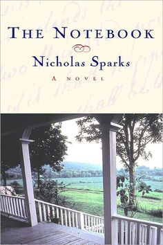 the notebook by nicholas sparks is shown in this book cover art print featuring an image of a porch and trees