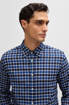 BOSS - Slim-fit shirt in checked cotton flannel