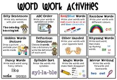 word work activities with pictures and words to help students learn how to use the alphabet