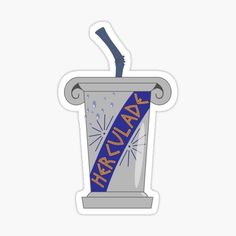 a blue and silver cup with a straw in it sticker on a white background