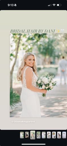 a woman in a wedding dress holding a bouquet