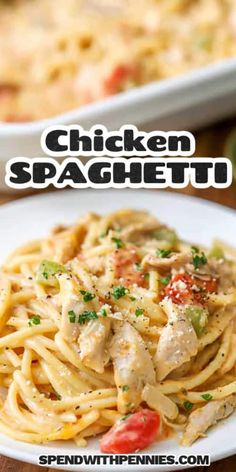 the best chicken spaghetti recipe on a white plate