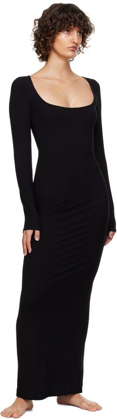 Stretch rib knit modal dress. Square neck. Supplier color: Onyx Chic Stretch Bodycon Loungewear Dress, Chic Stretch Modal Dresses, Modal Dress, Dress Square Neck, Square Neck, Peplum Dress, Rib Knit, Onyx, Cocktail Dress