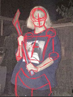 a drawing of a woman holding a baseball bat and wearing a t - shirt with the letter y on it