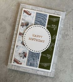 a happy birthday card with an airplane theme on it's front and back side