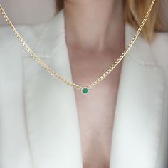 This necklace has a minimal design, and you can wear it any day and combine it with other jewelry . It makes for an excellent gift for a loved one, without being extravagant. - Gold Kt: 14K  Solid Gold - Emerald weight: 0,10ct - Thickness: 2,3mm ✔ Ready to Ship in 7-10 Business Days Each one of our items comes with a guarantee. Please let me know if you need your item by a specific day and I will do everything I can to help you. Thank you for visiting our shop! We really enjoyed creating our des Minimalist Chain Necklace For Anniversary, Minimalist 14k Gold Cable Chain Necklace, Minimalist May Birthstone Charm Necklace, Everyday Minimalist Pendant Birthstone Necklace, Dainty Charm Necklaces With Curb Chain For Gifts, Minimalist 14k Gold Curb Chain Necklace, Minimalist Solitaire Necklace As Gift, Minimalist 14k Gold Pendant Chain Necklace, Minimalist Curb Chain Necklace For Anniversary