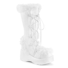 Gorgeous Boots For The Winter Hottie In All Of Us Bought From Dollskill! & Sold Out Online. Never Worn, Accidentally Bought The Wrong Size. Free Shipping ! #Demonia #Whitefur #Ravewear #Bimbo #Dollskill High Heel Stiefel, Demonia Shoes, Dr Shoes, Striped Shoes, Leather Knee Boots, Light Up Shoes, Corsets And Bustiers, Thigh High Stockings, Lingerie Accessories