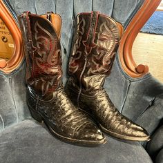 Gorgeous Burgundy And Black Ostrich Boots. Good Used Condition, See Photos. Size 11b Box1 Ostrich Boots, Cowboy Western, Western Cowboy Boots, Shoes Men, Western Boots, Men's Shoes, Cowboy, Man Shop, Boots