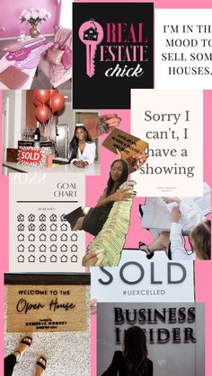 the collage shows different types of business signs and advertisements for women's clothing