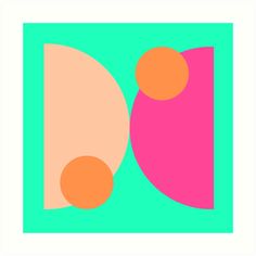 an abstract painting with pink, orange and blue shapes on a green background by corbi