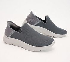 Just step in and go! Designed with his comfort in mind, these flexible slip-ons are a treat for his feet with feel-good features like a memory foam insole, lightweight cushioned midsole, and a heel pillow to hold his foot securely in place. From Skechers. Comfortable Slip-on Walking Shoes With Gel Cushioning, Gray Slip-on Walking Shoes With Arch Support, Comfortable Gel Cushioned Slip-on Walking Shoes, Comfortable Gray Slip-ons With Arch Support, Walking Shoes With Gel Cushioning, Slip-on Walking Shoes With Gel Cushioning, Slip-on Walking Shoes With Gel Cushioning For Light Sports, Gray Slip-ons With Cushioned Footbed, Cushioned Slip-ons For Walking