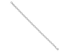 Rhodium over sterling silver solid 7-inch oval link rolo chain bracelet with polished finish and lobster clasp protection. Measures approximately 3/16"W. Classic Silver Chain Charm Bracelet With Oval Links, Sterling Silver Oval Link Bracelet With Polished Finish, Silver Oval Link Chain Bracelet With Cable Detail, Silver Cable Chain Bracelet With Oval Links, Silver Oval Link Chain Bracelet, Modern Sterling Silver Bracelet With Rolo Chain, Silver Charm Bracelet With Oval Link, Silver Bracelet With Oval Link Rolo Chain, Silver Bracelet With Rolo Chain Oval Link