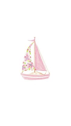 a drawing of a sailboat with flowers on it