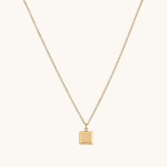 Metal: 18k PVD gold plated over a surgical grade stainless steelLength: 18 inches Adjustable: Yes. Can be shortened by two inches HypoallergenicWaterproof Daily Necklace, Necklace Stack, My Best Friend's Birthday, Waterproof Jewelry, Square Pendant, Crowd Pleaser, Best Friend Birthday, Pop Up Shops, Jewelry Plate