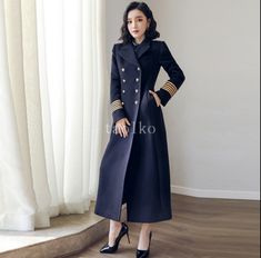 Military Style Pea Coat With Long Sleeves For Work, Military Style Long Sleeve Pea Coat For Work, Military Style Long Sleeve Peacoat For Fall, Military Style Peacoat For Workwear In Winter, Military Long Coat, Lapel Collar Coat, Oversize Jacket, Double Breasted Overcoat, Womens Dress Coats