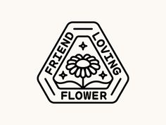 the flower logo is shown in black and white