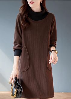 Classy Chocolate High Neck Patchwork Thick Knit Dress SpringFabric:Knit BlendedSize & Fit: Fit: This garment fits true to size.Length: Size M measures 33.54"from shoulder to hemBust: Great for any cup size. Waist: Loose Fit. Comfortable room throughout midsection.Hip: Loose Fit - room for hips. Hand Wash Cold. Long Sleeve Patchwork Sweater Dress For Fall, Casual Patchwork Sweater Dress, Brown Mini-length Sweater Dress For Winter, Brown Mini Sweater Dress For Winter, Long Sleeve Brown Sweater Dress For Work, Comfortable Room, Dress Spring, Cup Size, Spring Dresses