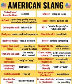 an american slang poster with words and pictures