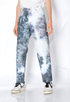 "Vintage 90s Reworked Grey White Tie Dye Jeans Mens Denim Pants Marked size: 34/44 Estimated Size: 32\" Inside leg: 27.6 In (70 cm) Jeans total length: 37.8 In (96 cm) Waist: 32.3 In (82 cm) Rise: 11.5 In (29 cm) Material: 100% cotton The model in this pic is 180cm (5ft 10) Be sure to contact us with any questions :) Follow us on IG or TikTok - magicxkale" Faded Five-pocket Summer Pants, Faded Tapered Leg Bottoms For Spring, Summer Faded Five-pocket Pants, Summer Faded Pants With Five Pockets, Spring Faded Tapered Leg Bottoms, Faded Relaxed Fit Pants For Summer, Acid Wash Straight Leg Bottoms For Summer, Acid Wash Pants For Spring Streetwear, Summer Acid Wash Straight Leg Bottoms