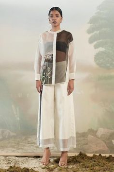 Shop for FEBo6 White Silk Organza Embroidered Top And Pant Set for Women Online at Aza Fashions Organza Top Outfit, Colorblock Top, Organza Top, Kimono Pattern, Top And Pants Set, Boho Kimono, Color Block Top, Top Pants Set, Fashion Inspiration Design