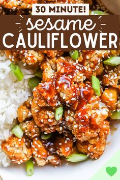 sesame cauliflower recipe Takeout At Home, Sesame Cauliflower, Sticky Sesame Cauliflower, Sesame Chicken Recipe, Easy Cauliflower