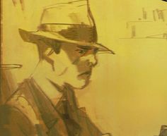 a drawing of a man wearing a hat