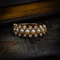 Antique Georgian Pearl Diamond Ring Pearl Diamond Ring, Gold Jewelry Simple Necklace, Diamond Band Ring, Pearl And Diamond Ring, Gold Bride Jewelry