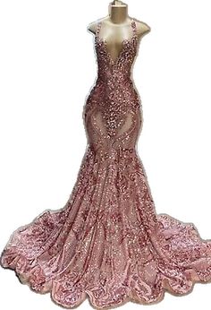 Luxury Prom Dress With Long Train, Glamorous Formal Dresses With Long Train, Luxury Prom Gown With Long Train, Glamorous Sequined Dresses With Long Train, Glamorous Long Train Sequin Dresses, Pink Luxury Gown With Sweep Train, Pink Evening Gown With Long Train, Luxury Pink Gown With Sweep Train, Elegant Pink Evening Dress With Long Train