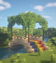 Minecraft Building Ideas Rainbow, Pride Month Minecraft Builds, Aesthetic Minecraft Builds Cottagecore House, Minecraft Buildings Aesthetic, Dsmp Minecraft Builds, Pixel Building Architecture, Lesbian Minecraft House, Arch Minecraft Ideas, Minecraft Lesbian Flag