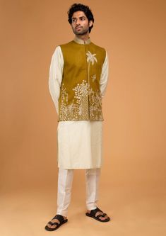 Chatenya Mittal-Mehendi Green Nehru Jacket And Kurta Set-INDIASPOPUP.COM Spring Chanderi Bandhgala Straight Kurta, Spring Bandhgala Chanderi Straight Kurta, Cotton Nehru Jacket With Floral Embroidery, Festive Green Chanderi Bandhgala, Spring Cotton Nehru Jacket With Zari Work, Straight Kurta Nehru Jacket With Zari Work For Spring, Green Chanderi Nehru Jacket Straight Kurta, Green Chanderi Nehru Jacket In Straight Kurta Style, Designer Green Chanderi Nehru Jacket