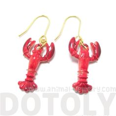 Lobster Crayfish Shaped Dangle Earrings in Red | Animal Jewelry | DOTOLY Novelty Red Pierced Earrings, Red Novelty Drop Earrings, Lobster Jewelry, Red Lobsters, Clay Star, Enamel Plate, Red Lobster, Animal Jewelry, Things To Buy