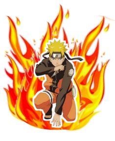 the character naruto is sitting on fire