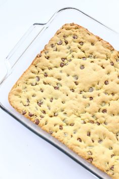 a cookie cake in a glass baking dish