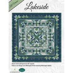 the lakeside quilt pattern is shown in blue and green