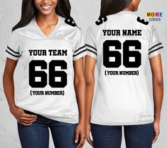 Custom Team Name Number Shirt, Customized Football Jersey Shirt, Make Your Own Jersey Shirt, Personalized Football Shirt, Women Jersey Shirt HOW TO ORDER * Please, Check and Review all Photos. * Select Your T-Shirt Color from drop down menus. *Personalization Required A) Enter Font Style: 1-14 B) Enter Text Color: C) Enter Custom Text and Number: Example 1: Country (Front), 21, Allison (Back), Gold, Font 6 Example 2: Front Country, Font 3, Gold * Choose Your Quantity as much as you want. * Click Football Number Shirts, Football Shirt Women, Womens Football Jersey, Football Numbers, Jersey Font, Jersey Day, Monogram Jacket, Football Jersey Shirt, Gold Font