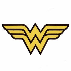 the wonder woman logo is shown in black and yellow, with two wings on each side