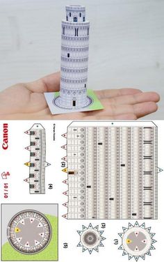 a paper model of a tower in the palm of someone's hand, with instructions to make it