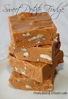 several pieces of chocolate fudge stacked on top of each other