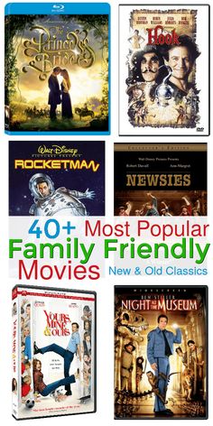 movies that are in the movie box with text overlaying it reading 40 most popular family friendly movies and old classics