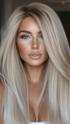 Silver Jewelry On Blondes, Blonde No Highlights, Makeup For Platinum Blonde Hair, Platinum Blonde With Low Lights, Hair Styles For Long Fine Hair, Long Haircut And Color, Honey Butter Blonde Hair, Platinum Blonde Hair With Dark Roots, Bright Neutral Blonde