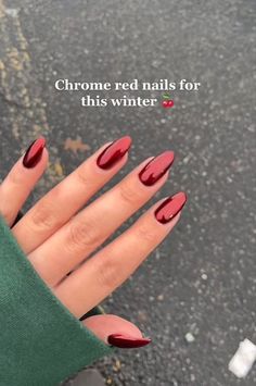 Christmas * Red * Candy cane * Holiday * Glitter * Press on nails | Winter Nails 2023 Trends #christmasnails Chrome Red Nails, Chrome Red, Colorful Nails, Red Nail, Xmas Nails, Pretty Acrylic Nails, Chic Nails, Short Acrylic Nails