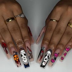 “Scream” Scream Nails Nail Nail Designs, Scream Nails, Band Nails, Colored Acrylic Nails, Cute Acrylic Nail Designs