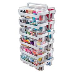 a large stacking container with many different items in it