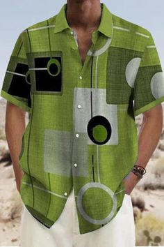 "Introducing our Men's Art Print Casual Breathable Short Sleeve Shirt, style d137. Crafted with comfort and fashion in mind, this shirt boasts a unique art print design, perfect for adding a touch of personality to your wardrobe. Stay cool and stylish all day with its breathable fabric." Green Graphic Print Short Sleeve Shirt For Spring, Green Collared Graphic Print T-shirt, Collared Green T-shirt With Graphic Print, Green Collared T-shirt With Graphic Print, Casual Collar Shirt With Graphic Print And Relaxed Fit, Green Casual Short Sleeve Shirt With Graphic Print, Casual Green Short Sleeve Shirt With Graphic Print, Green Printed Short Sleeve Shirt, Green Short Sleeve Shirt With Graphic Print, Relaxed Fit