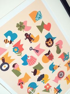 an image of a colorful poster with animals and other things on it's surface