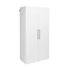 a tall white cabinet with two doors