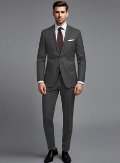 Embark on a delightful exploration of the world of distinctive fashion with our Cavalry Twill Dark Gray Wool Suit. Painstakingly crafted from a wool blend, this suit features a classic solid pattern in a captivating dark gray shade, exuding authority and class while allowing your personality to shine through. When you slip into this suit, it will transport you to a realm where comfort and style reign supreme. Whether you're entering the boardroom or attending a special evening event, this suit a Dark Grey Blazer Outfit Men, Dark Grey Blazer Outfit, Grey Suit Combinations, Grey Mens Suit, Interview Suits, Grey Suit Wedding, Grey Suit Men, Dark Gray Suit, Grey Wool Suit