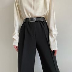 Non-stretch Wide Leg Trousers With Belt Loops, Wide Leg Bottoms With Belt Loops For Winter, Winter Wide Leg Bottoms With Belt Loops, High Waist Bottoms With Belt For Fall, Black Straight Leg Pants With Belt, Non-stretch High-waisted Wide Leg Pants With Belt Loops, Casual High Waist Pants With Belt, Casual High-waisted Pants With Belt, Casual Pants With Belt For Fall