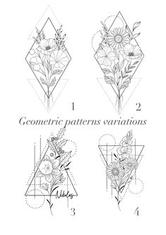 the instructions for how to draw flowers in geometric shapes, including one line and two lines